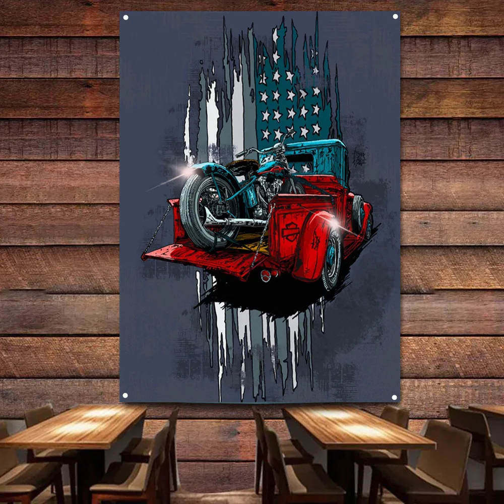 Motorcycle on Car Art Poster W - Auto Repair Shop Banners recensie en prijs